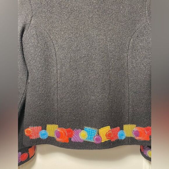 Icelandic Design | Wool Embroidered Button Down Jacket Black Multicolor Small - Picture 9 of 11